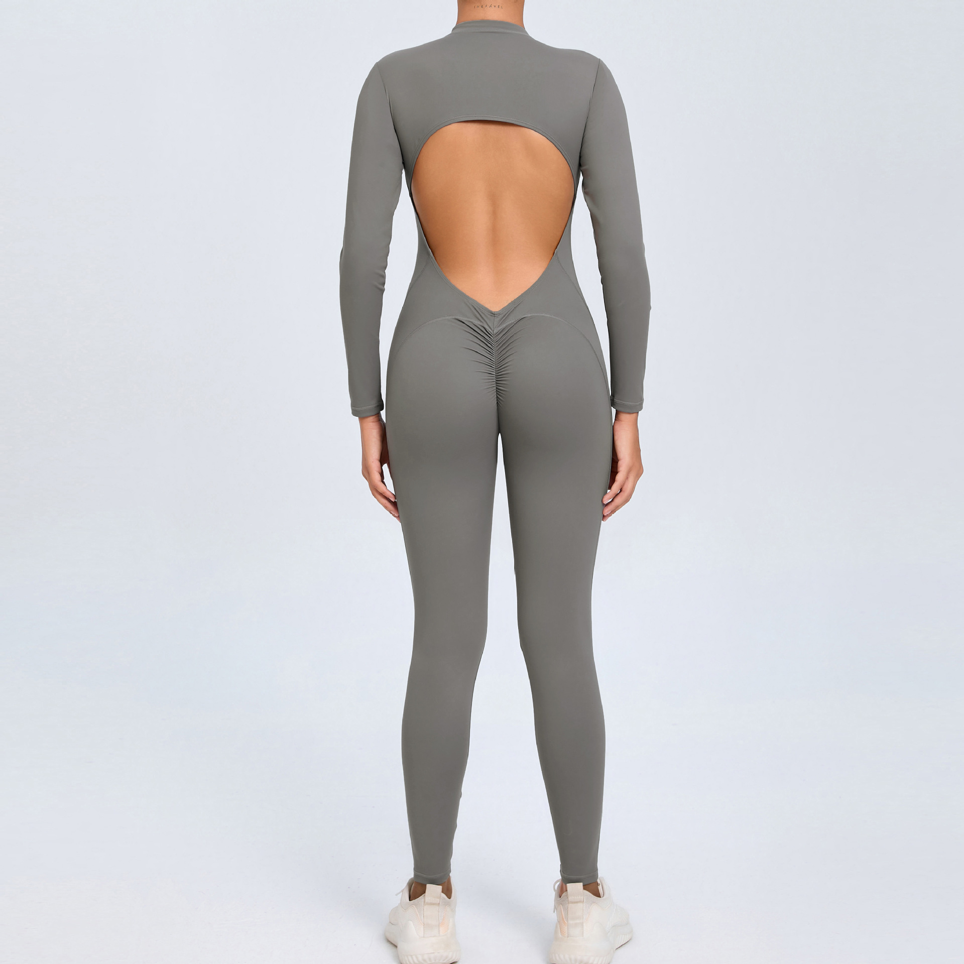 Backless Half Zipper Long Sleeve Yoga Legging Jumpsuit  QSZY02 