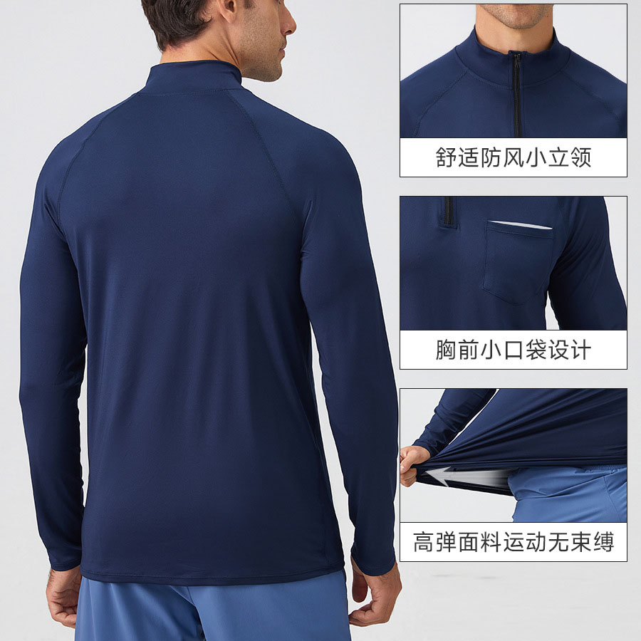 Men Gym Half Zipper Long Sleeve Shirt With Reflective Label 31519