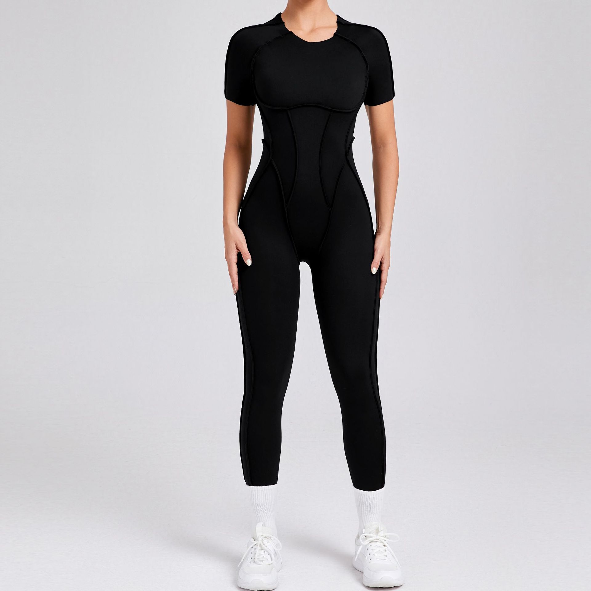 Short-Sleeved Backless Leggings Bodysuit  QS88201