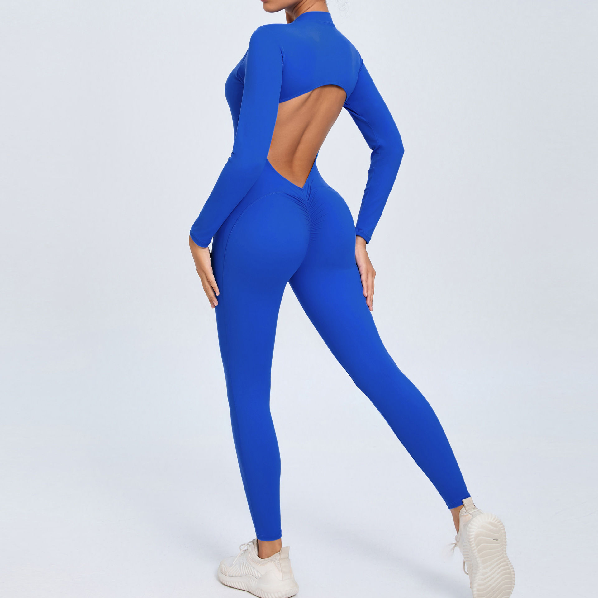 Backless Half Zipper Long Sleeve Yoga Legging Jumpsuit  QSZY02 