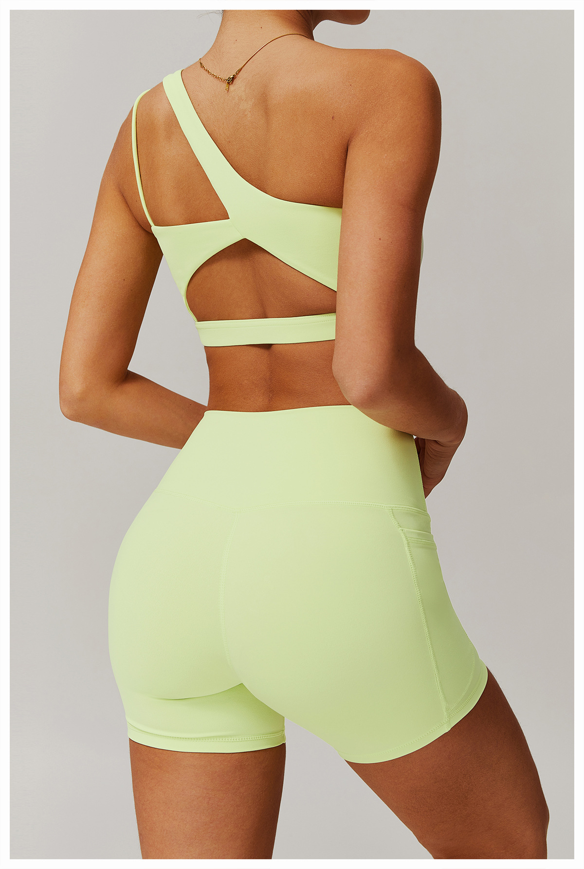 Wide Hem & One Shoulder Soft Material Yoga Shorts Sets