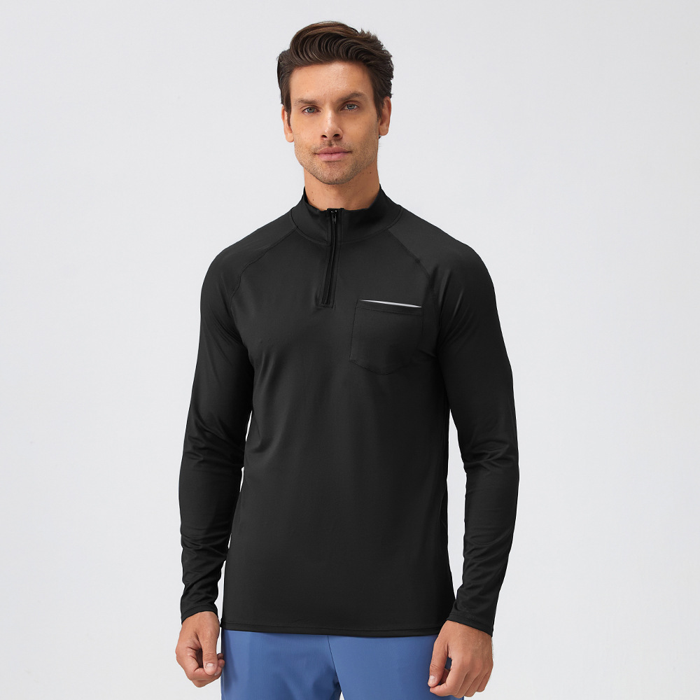 Men Gym Half Zipper Long Sleeve Shirt With Reflective Label 31519