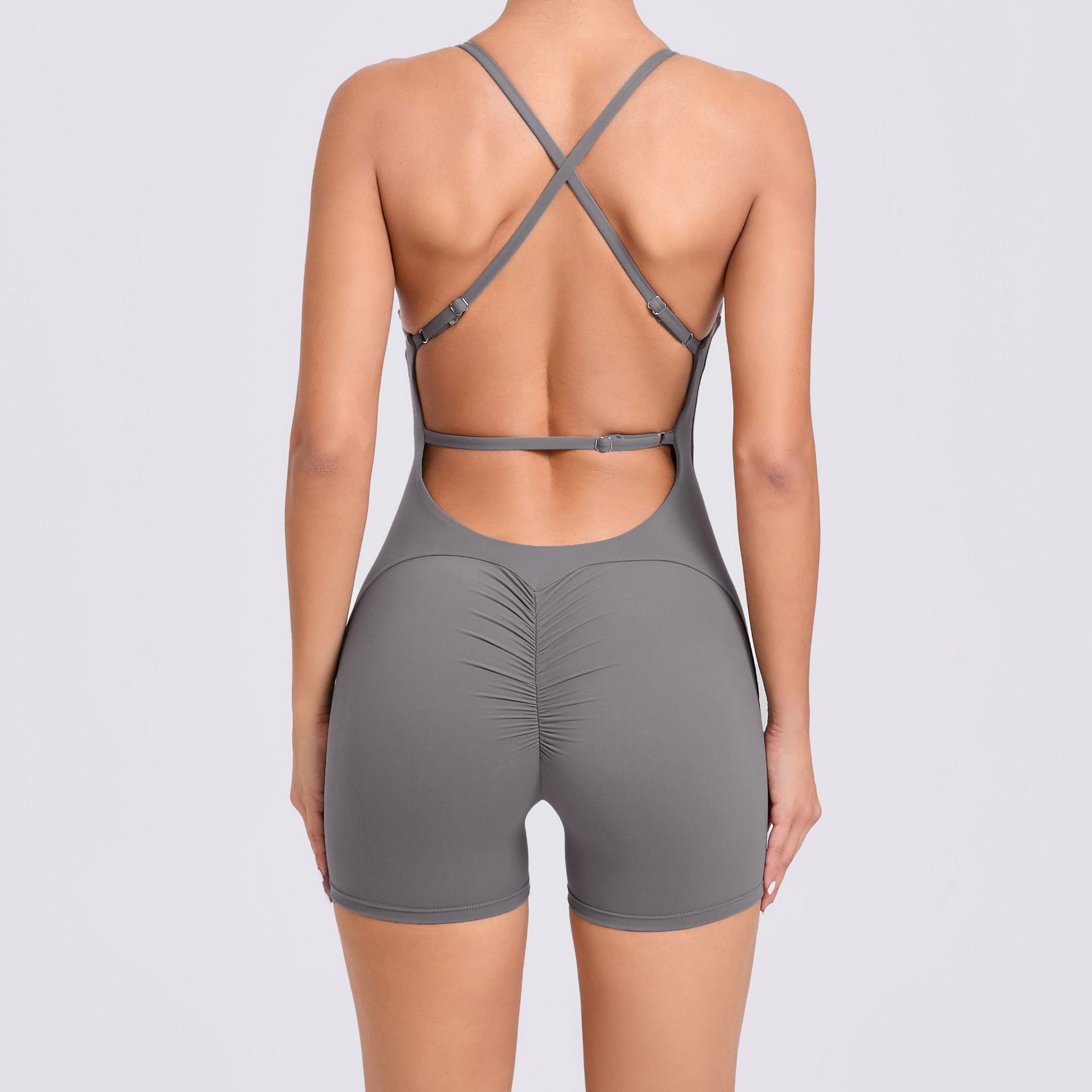 Solid Color Cross Back Sports Jumpsuit QS41720