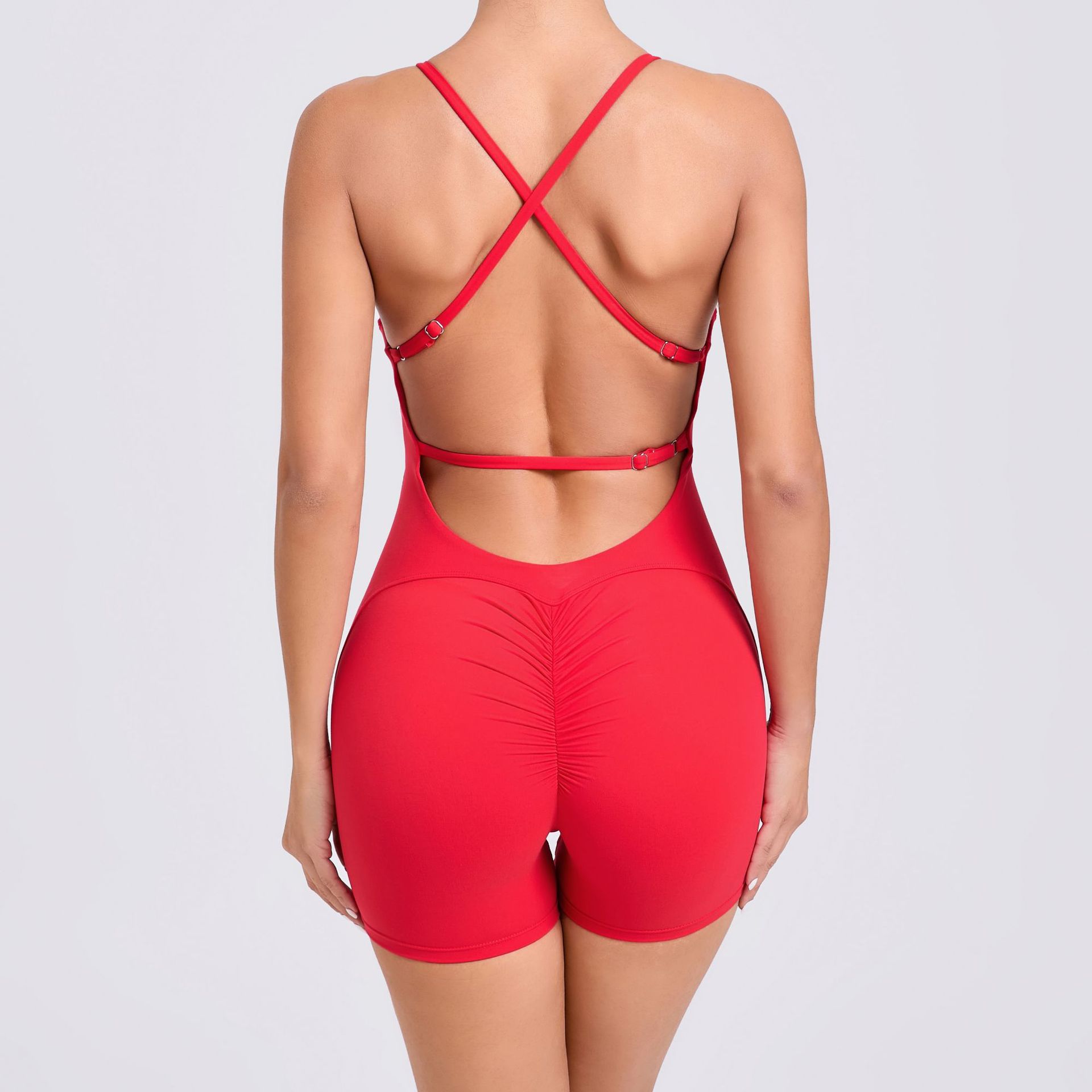 Solid Color Cross Back Sports Jumpsuit QS41720