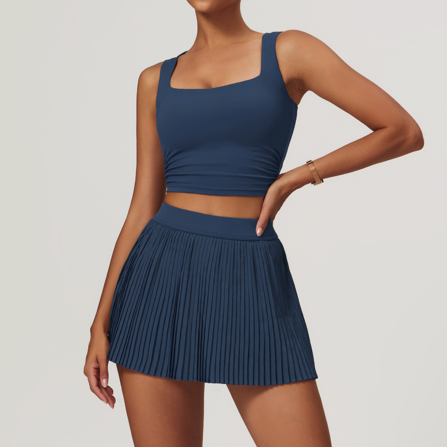 Soft Fabric Twist Pleats Flare Tennis Sets 2 Options