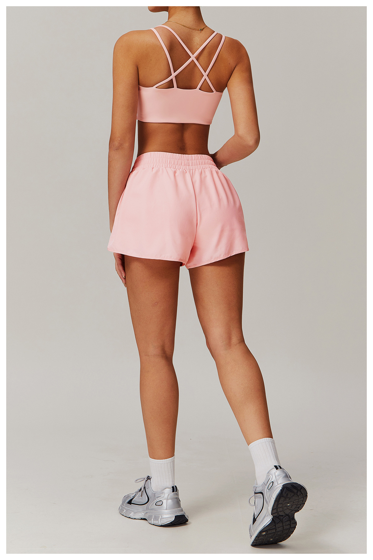 Mock Two Piece Side Pockets Soft Fabric Yoga Shorts