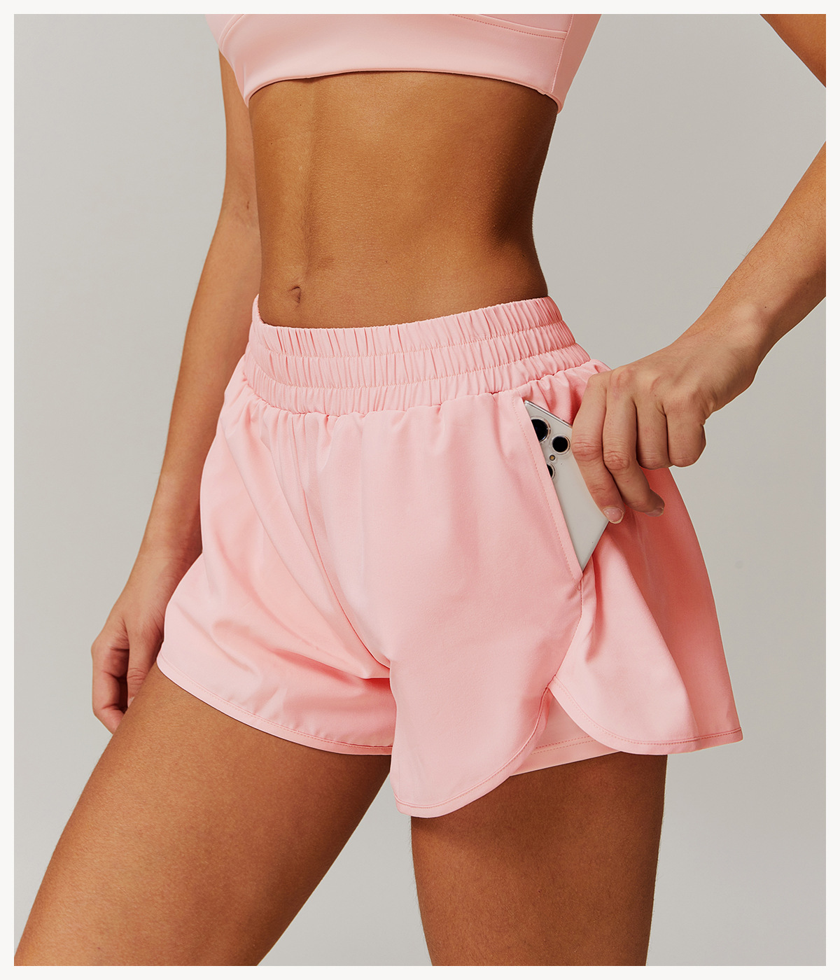 Mock Two Piece Side Pockets Soft Fabric Yoga Shorts