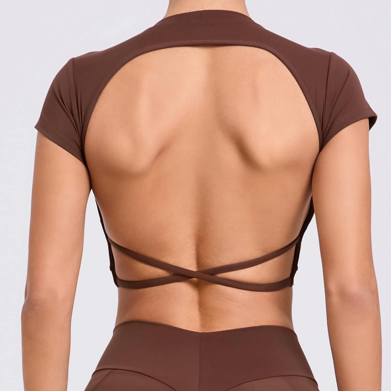 Backless Quick-Drying Brushed Breast Pad Tight Short Sleeves  QS71240