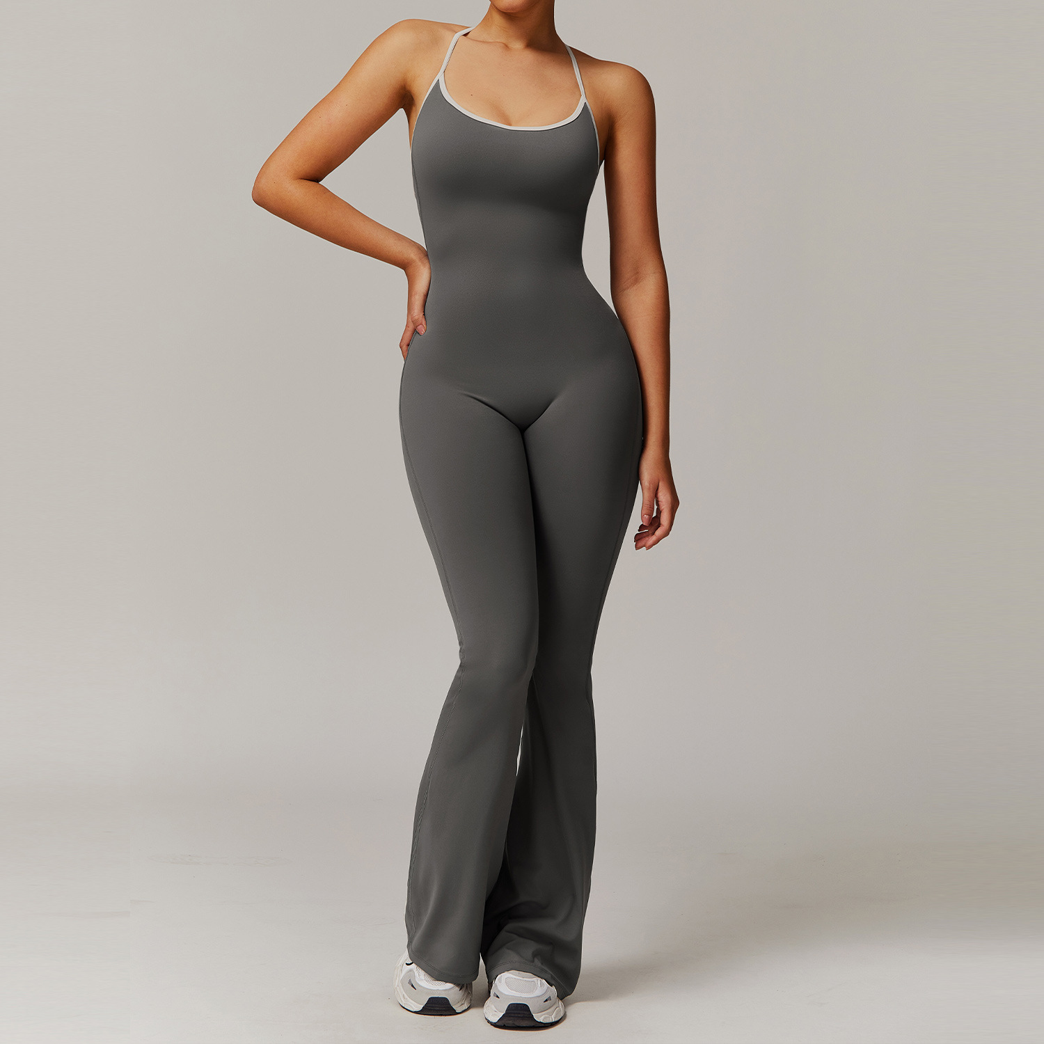 Soft Fabric Backless Flare Jumpsuit