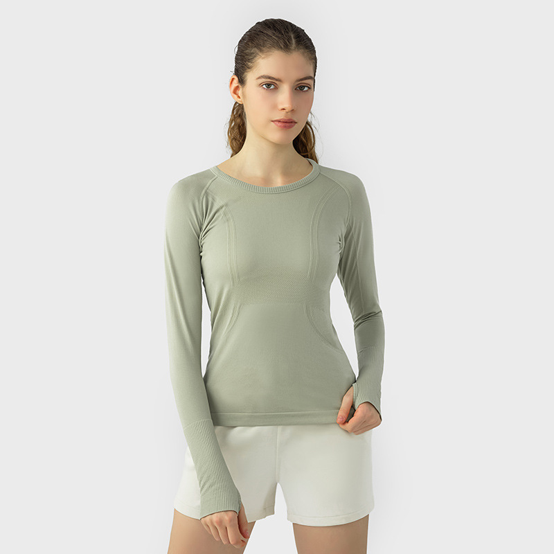 Breathable Solid Color Yoga Wear Long Sleeves D19083