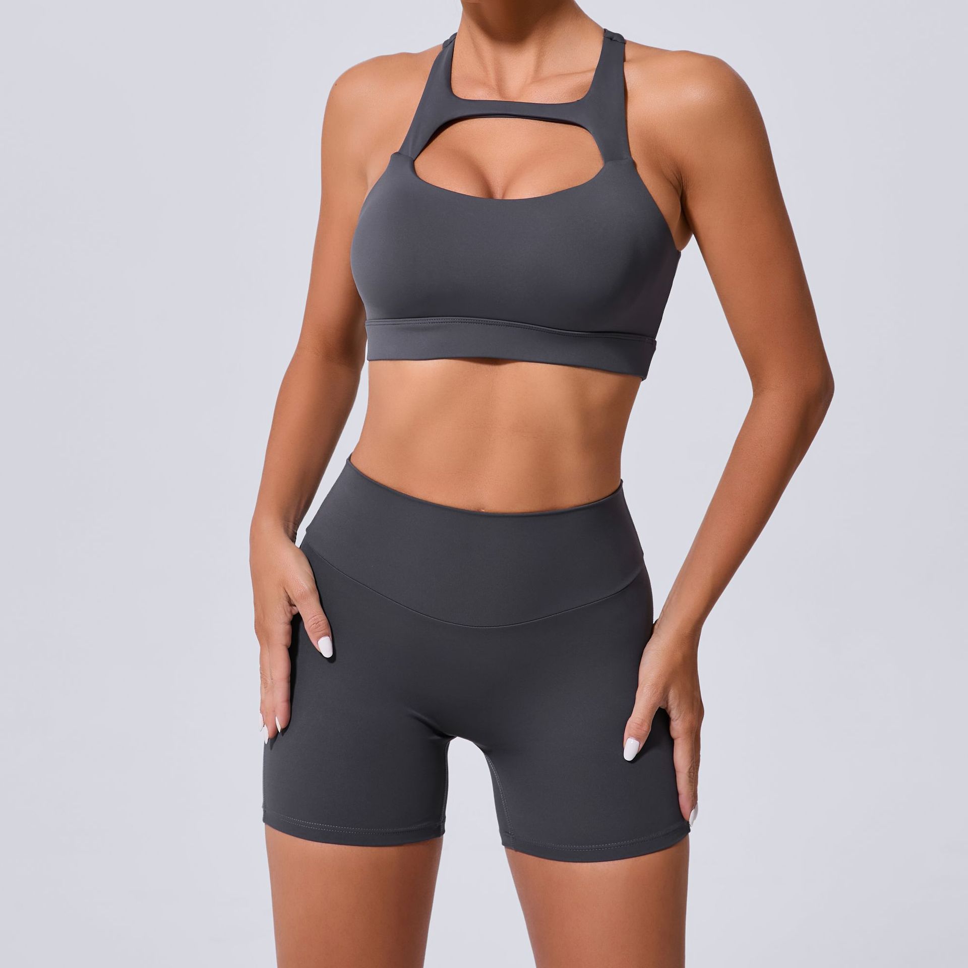 Backless Fitness Running Sprots Bra And High Waist Shorts sets QS59520+8019