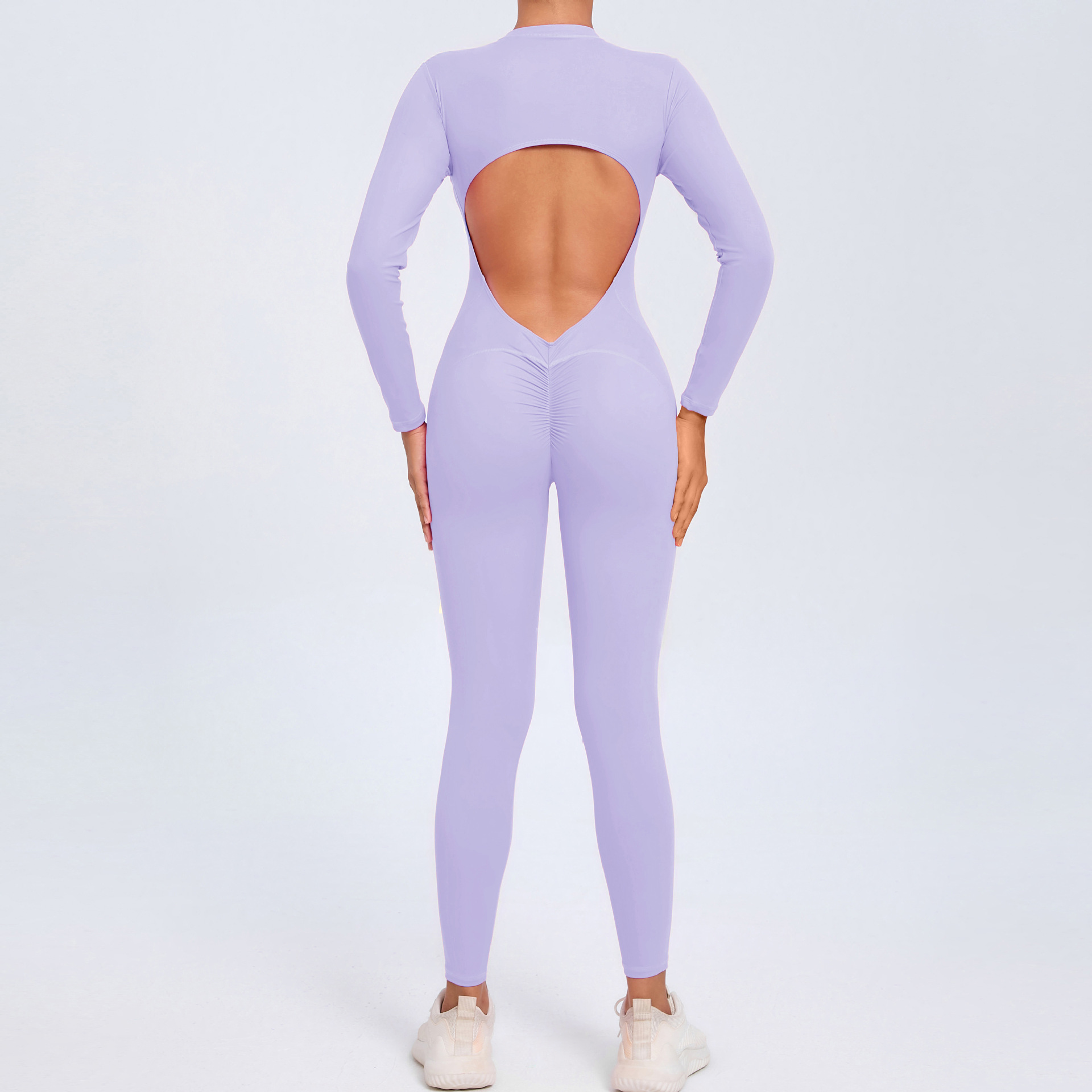 Backless Half Zipper Long Sleeve Yoga Legging Jumpsuit  QSZY02 