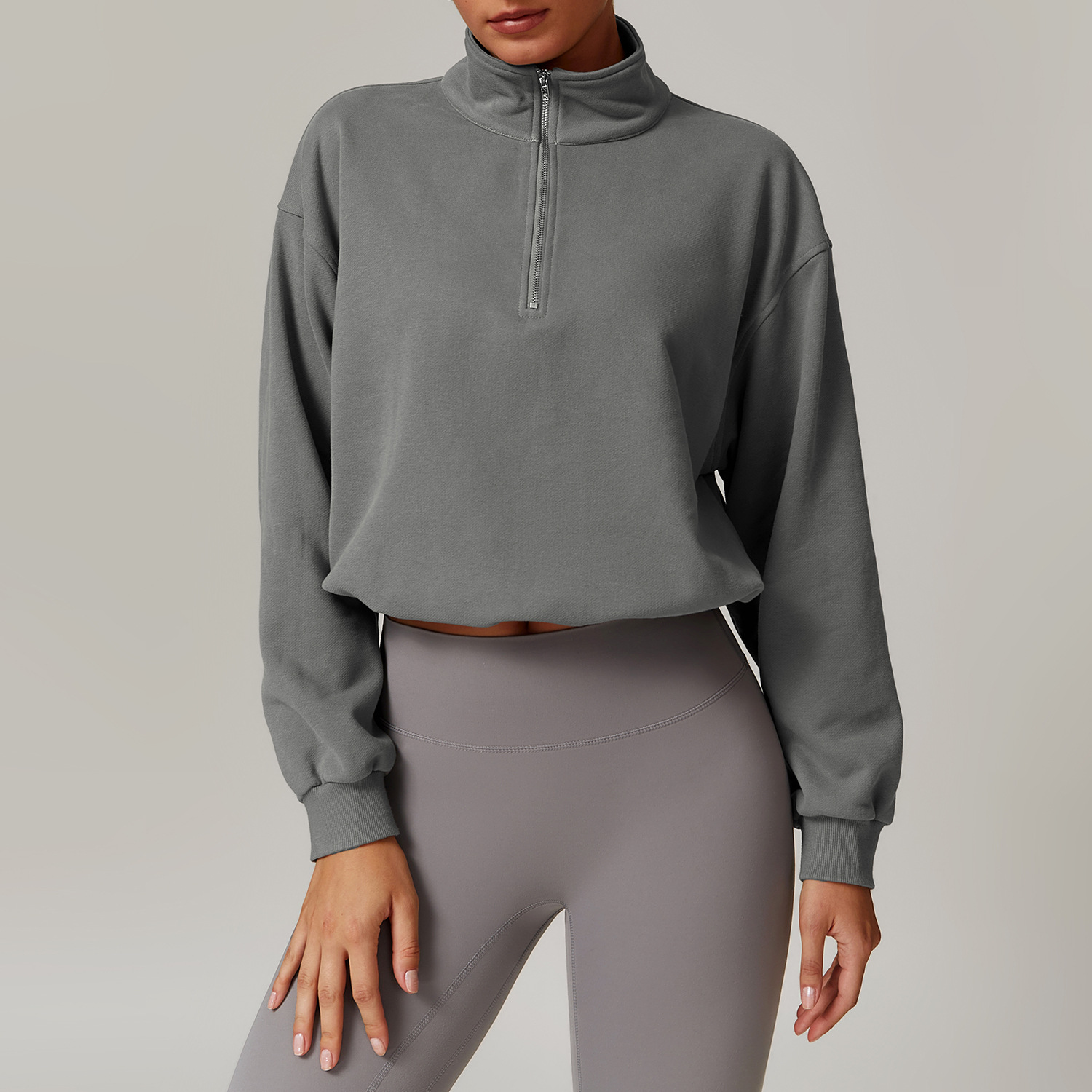 Stand Collar Zip Down Sweatshirt