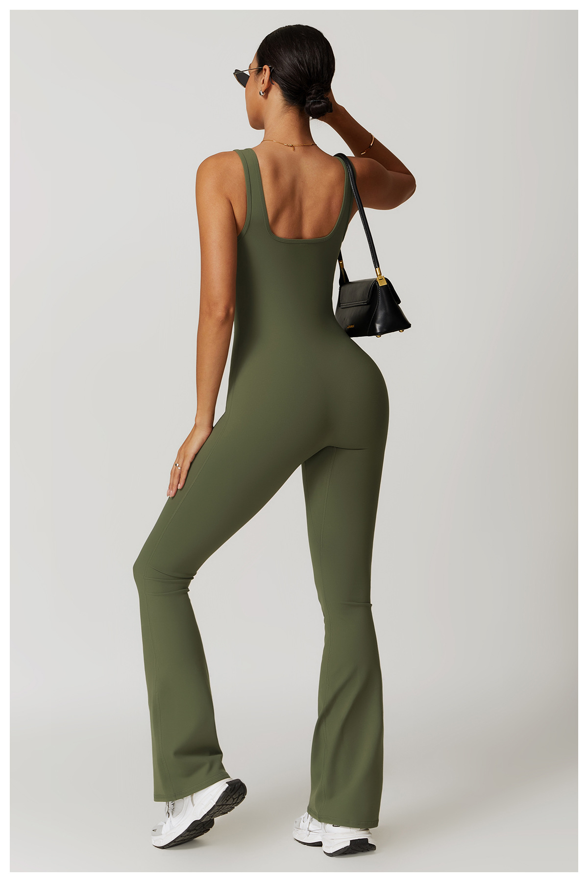 Square Collar Soft Fabric Flare Jumpsuit 