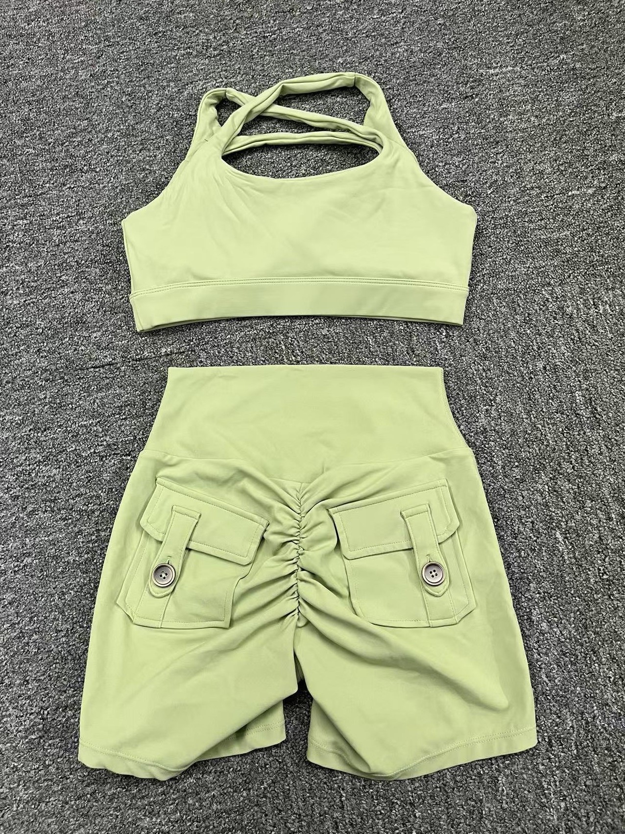 Backless Fitness Running Sprots Bra And High Waist Shorts sets QS59520+8019