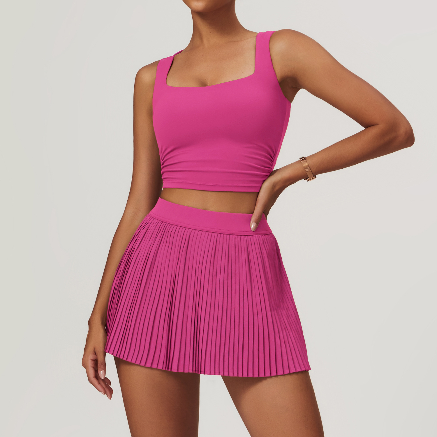 Soft Fabric Twist Pleats Flare Tennis Sets 2 Options