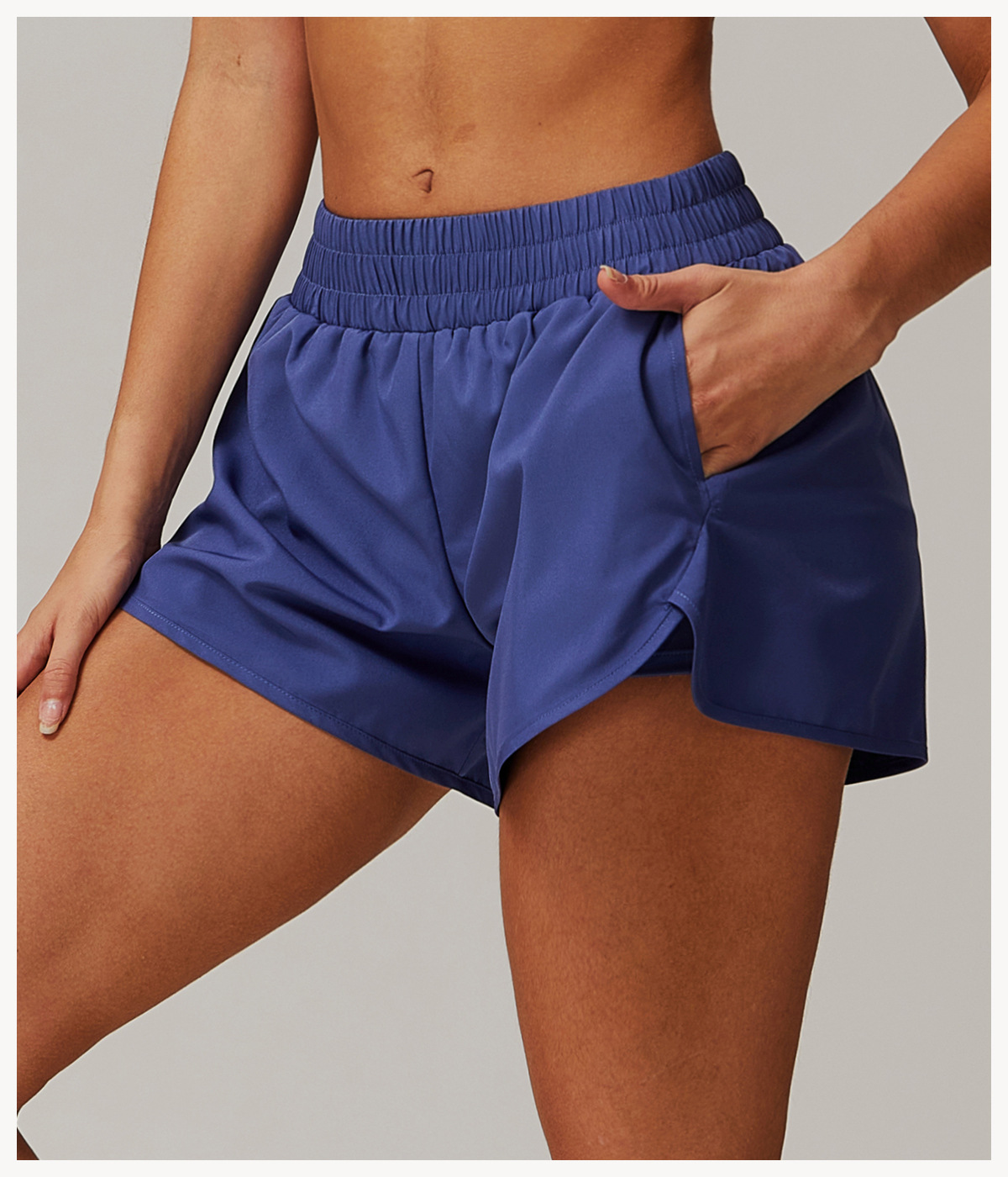 Mock Two Piece Side Pockets Soft Fabric Yoga Shorts 4001