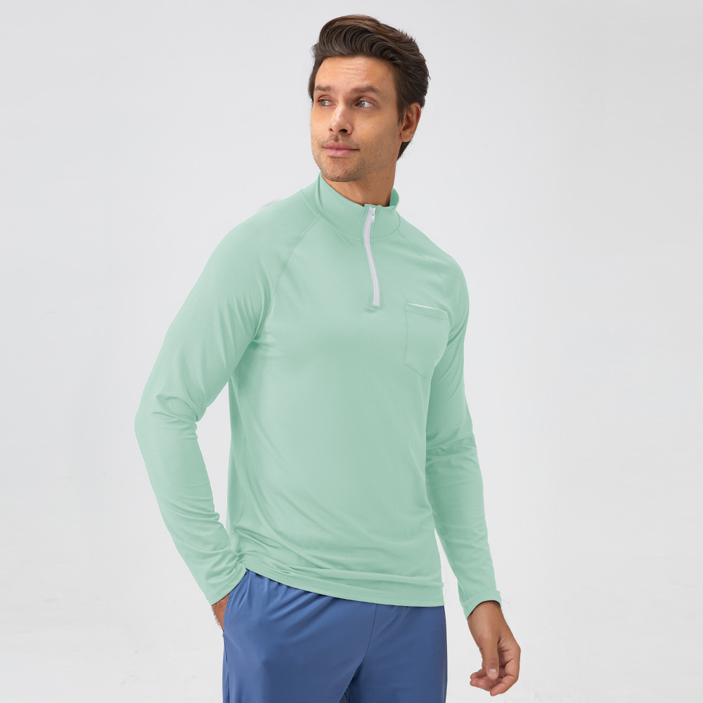 Men Gym Half Zipper Long Sleeve Shirt With Reflective Label 31519