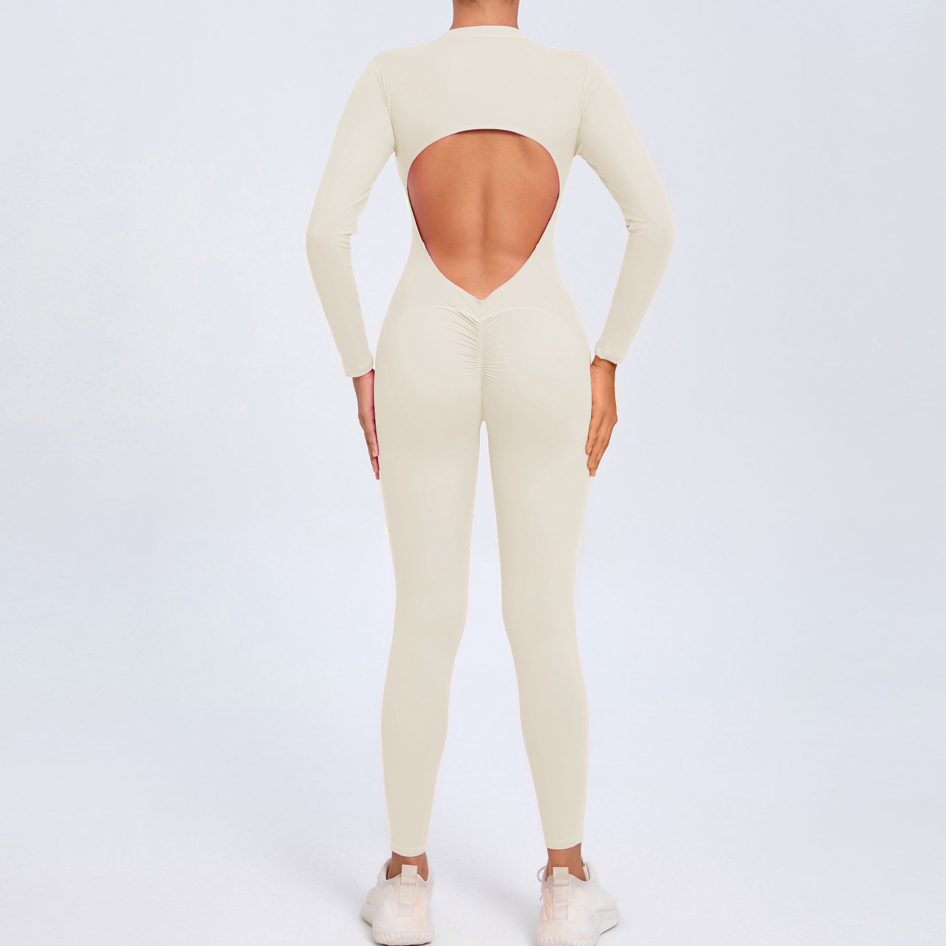 Backless Half Zipper Long Sleeve Yoga Legging Jumpsuit  QSZY02 