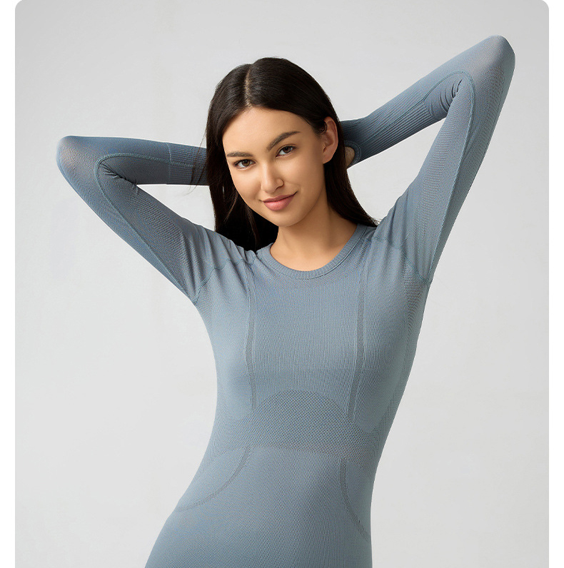 Breathable Solid Color Yoga Wear Long Sleeves D19083