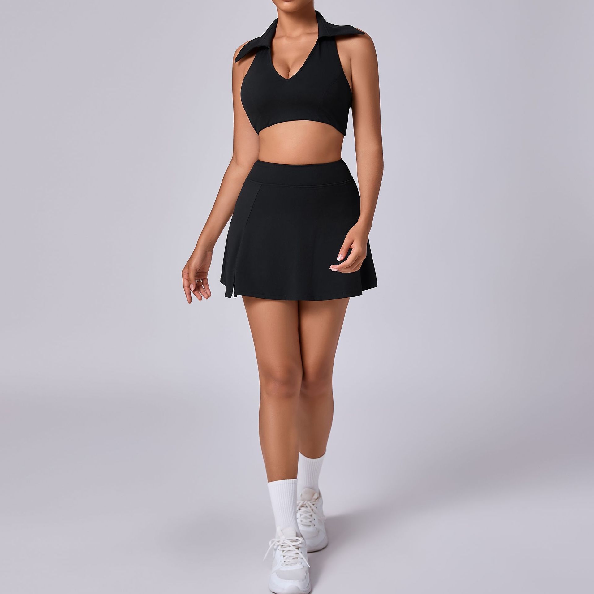 Polo Collar Sports Tennis Fitness Skirt 2-Piece Set QS19173+6358