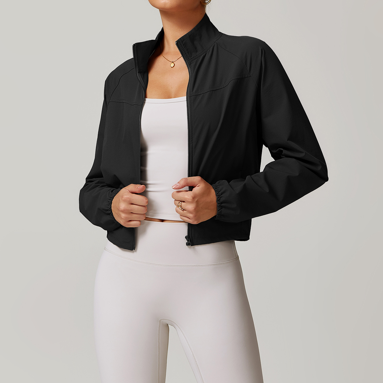 Quick Dry Zip Down Yoga Jacket with Side Pockects and Hidden Pockect