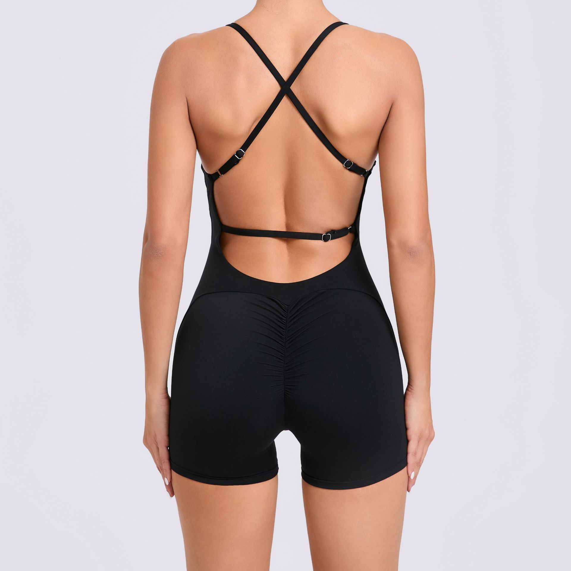 Solid Color Cross Back Sports Jumpsuit QS41720