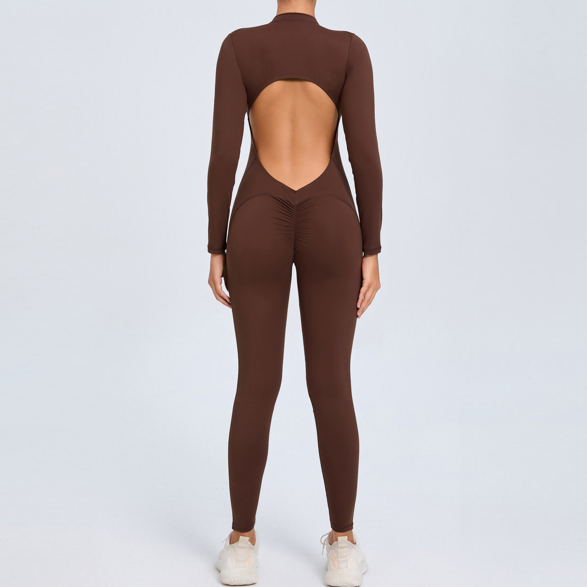 Backless Half Zipper Long Sleeve Yoga Legging Jumpsuit  QSZY02 