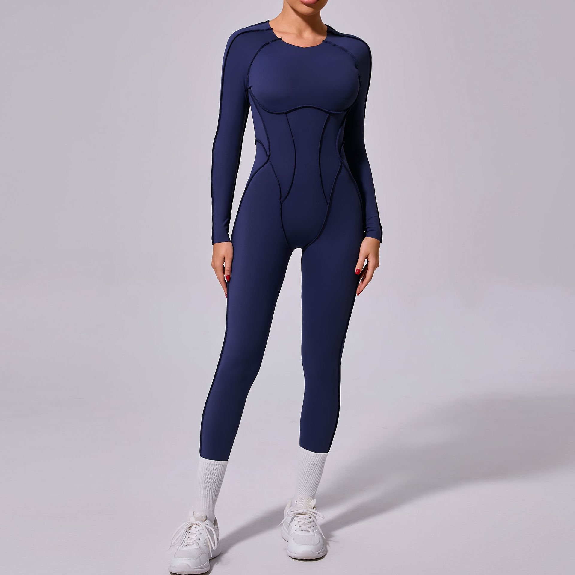 One-Piece Backless Tight Long-Sleeved long Jumpsuit  QS10122