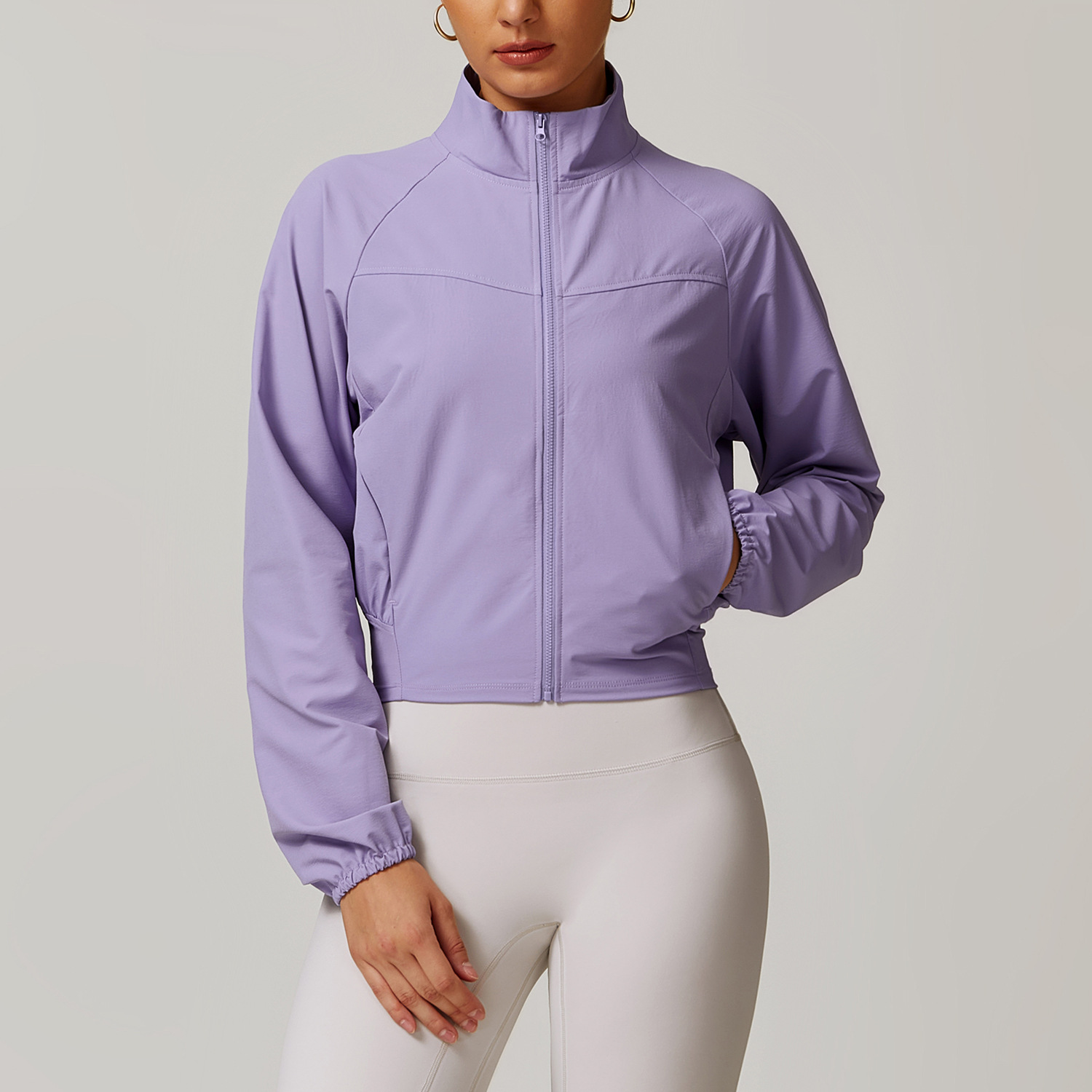 Quick Dry Zip Down Yoga Jacket with Side Pockects and Hidden Pockect