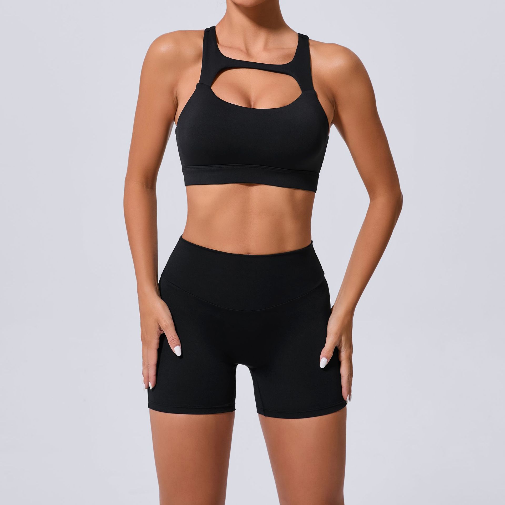 Backless Fitness Running Sprots Bra And High Waist Shorts sets QS59520+8019