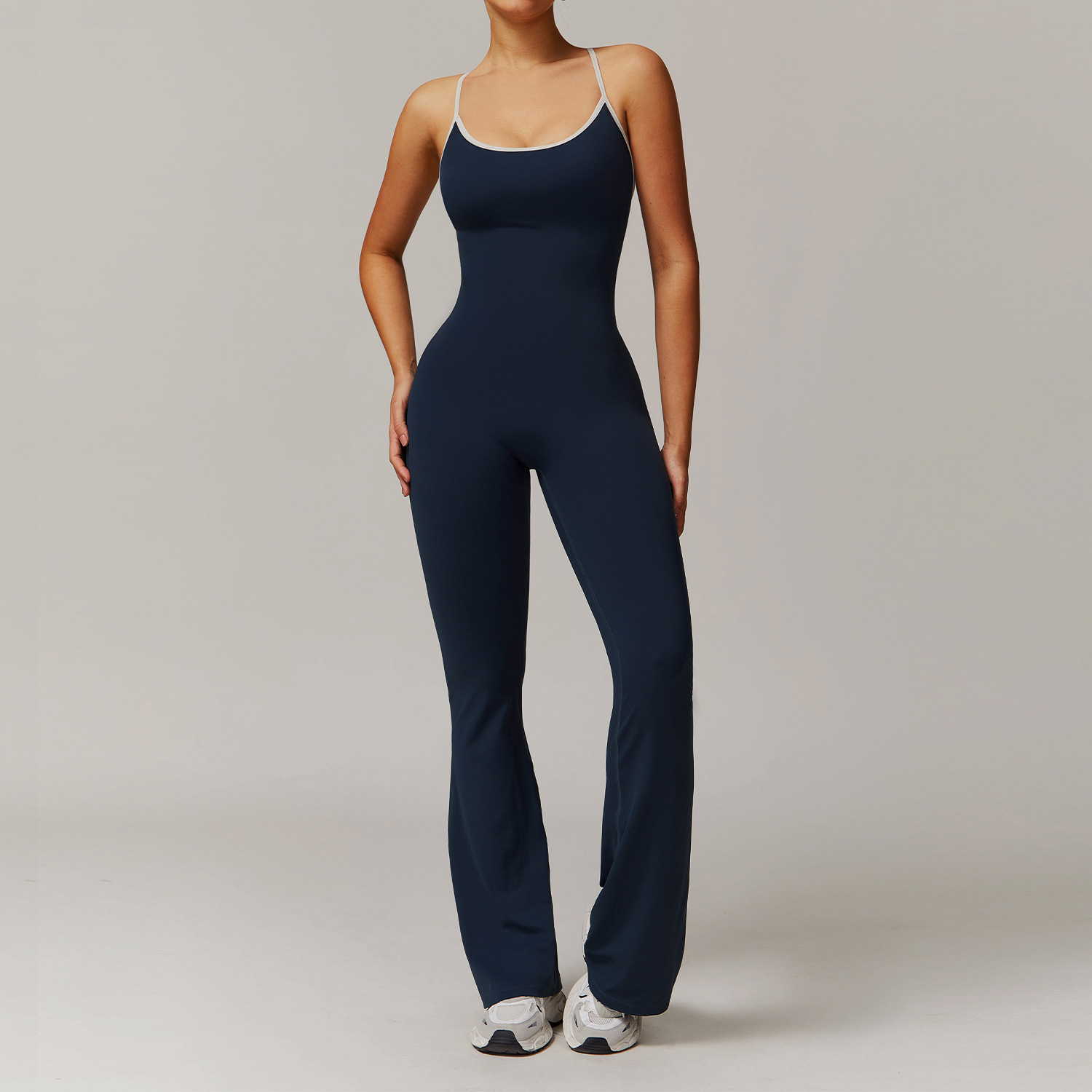 Soft Fabric Backless Flare Jumpsuit