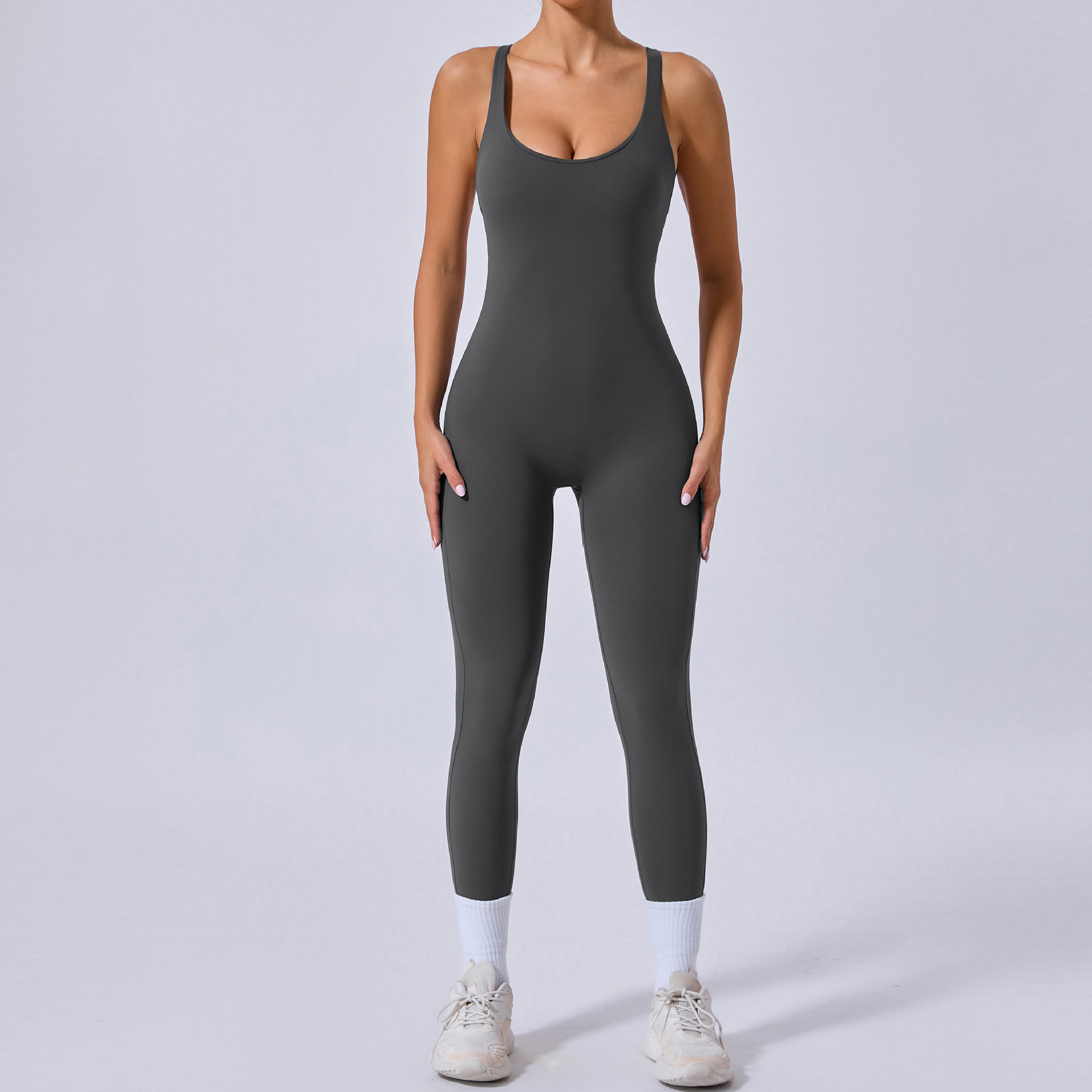 Solid Color Cross Back Sports Jumpsuit QS90107