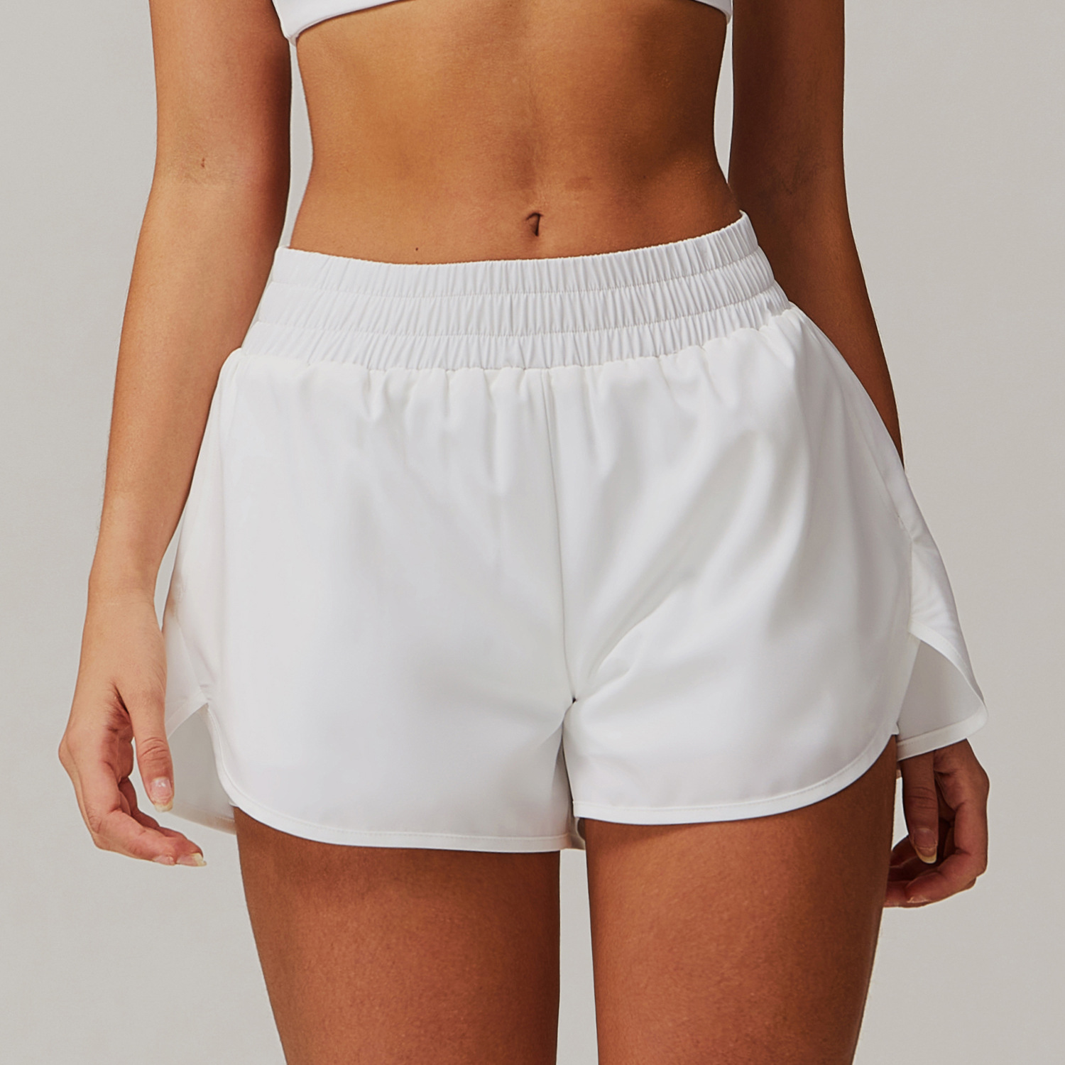 Mock Two Piece Side Pockets Soft Fabric Yoga Shorts