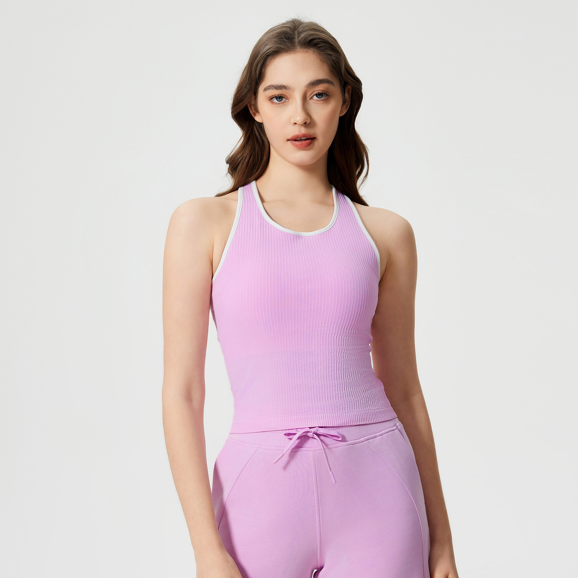 Ribbed Seamless One-piece Sports Yoga Tank Top D25029