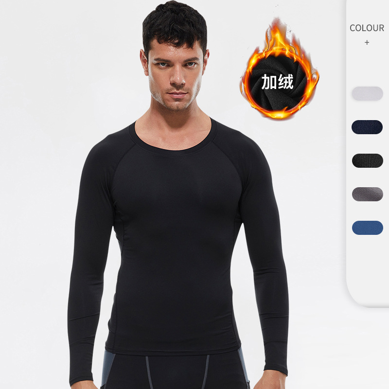 Men Fitness Long Sleeve Shirt With Velvet 01512