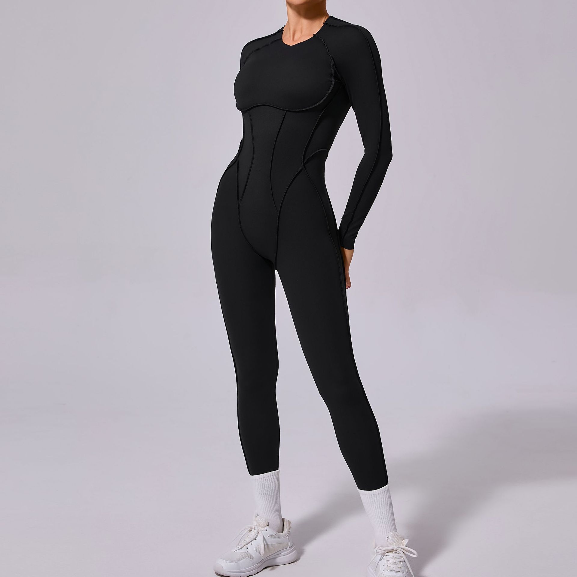 One-Piece Backless Tight Long-Sleeved long Jumpsuit  QS10122