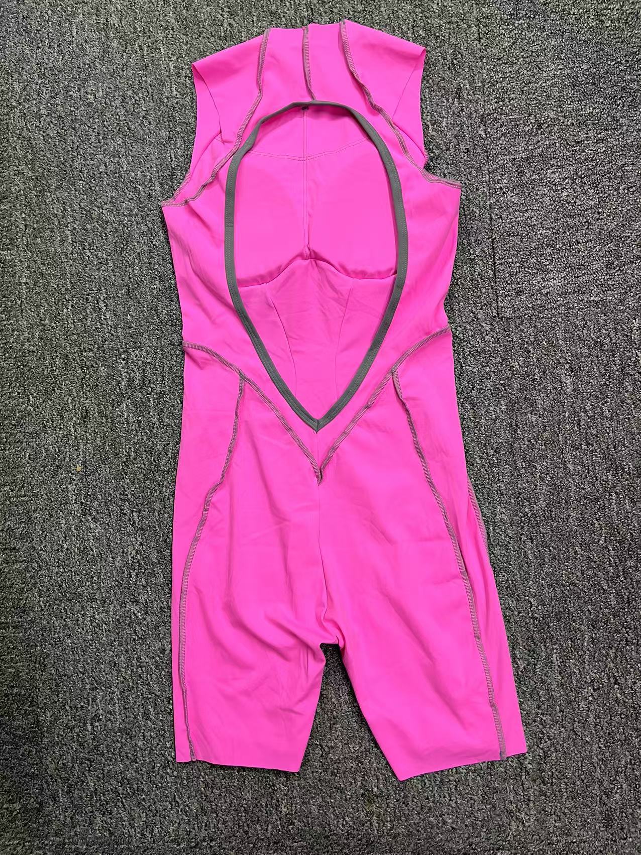 Contrast Color Tight And Fitness Backless Jumpsuit QS11501