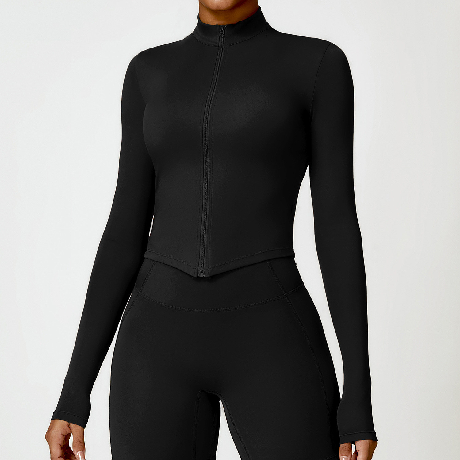 Zip Down Stand Collar Long Sleeve Slim Yoga Top