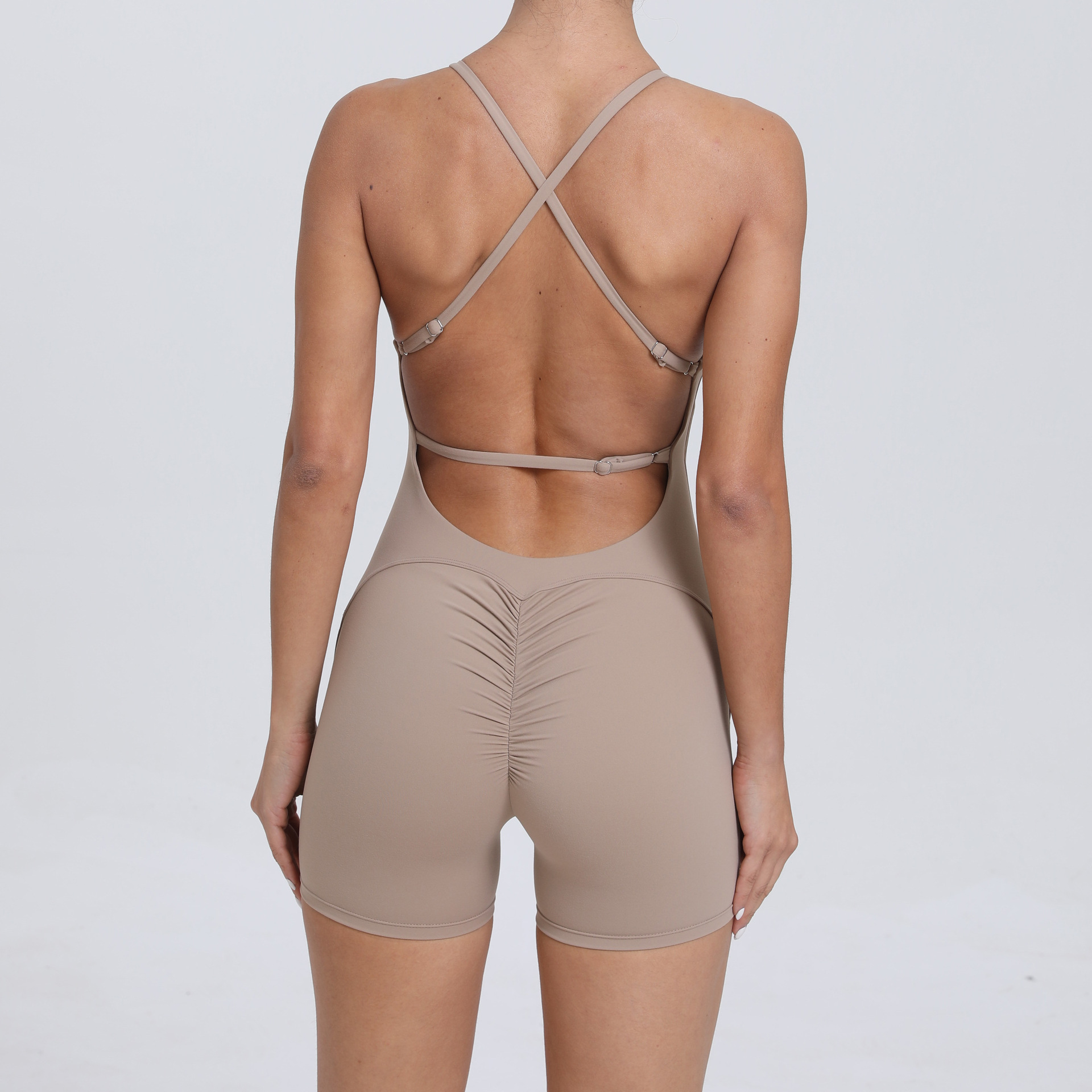 Solid Color Cross Back Sports Jumpsuit QS41720