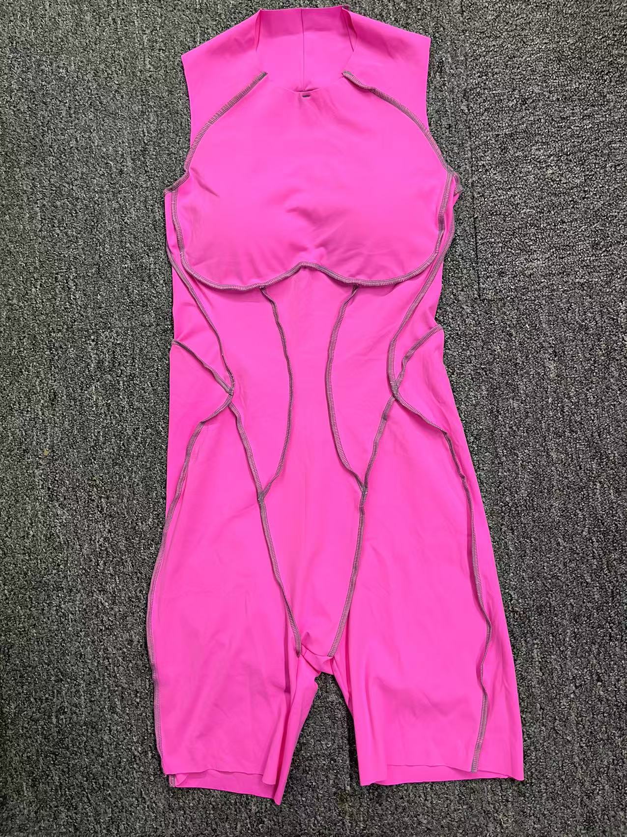 Contrast Color Tight And Fitness Backless Jumpsuit QS11501