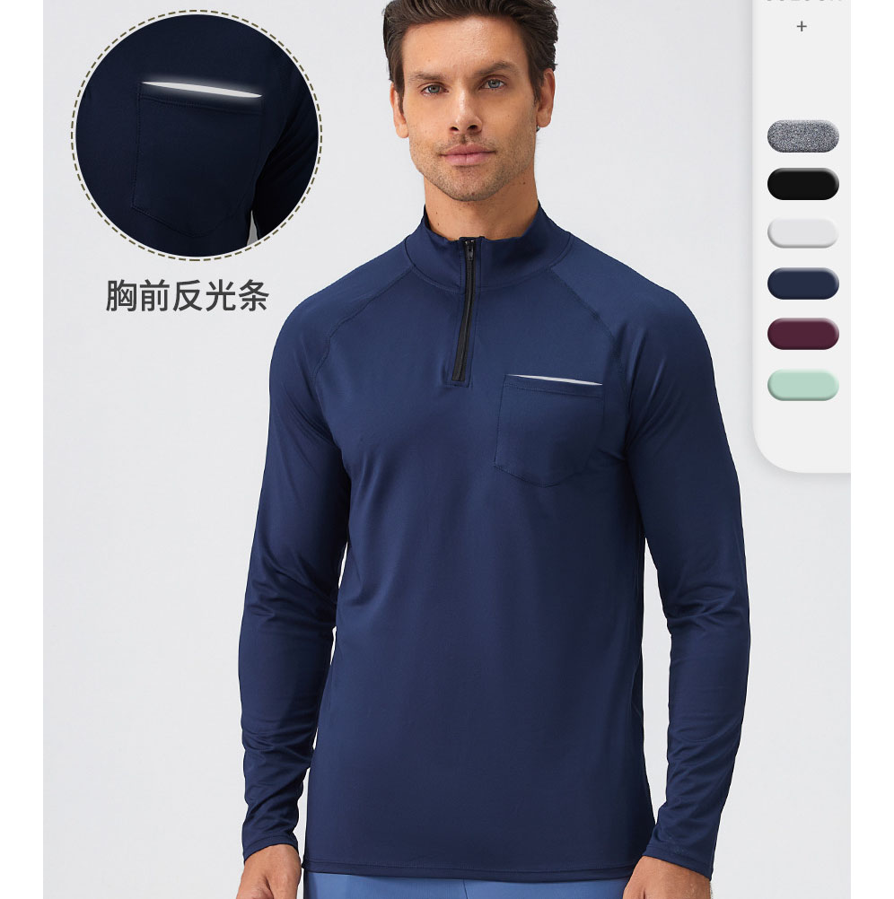 Men Gym Half Zipper Long Sleeve Shirt With Reflective Label 31519