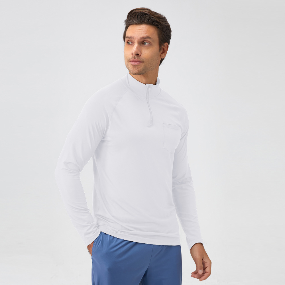 Men Gym Half Zipper Long Sleeve Shirt With Reflective Label 31519