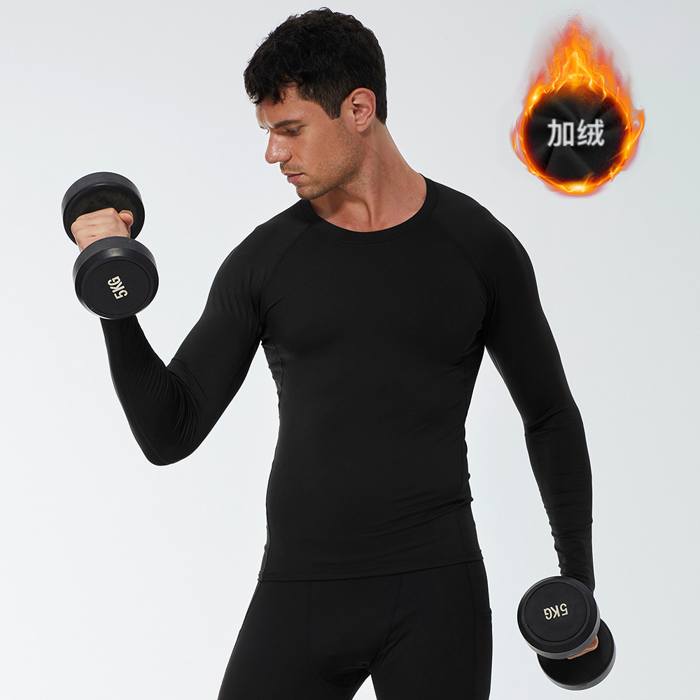 Men Fitness Long Sleeve Shirt With Velvet 01512