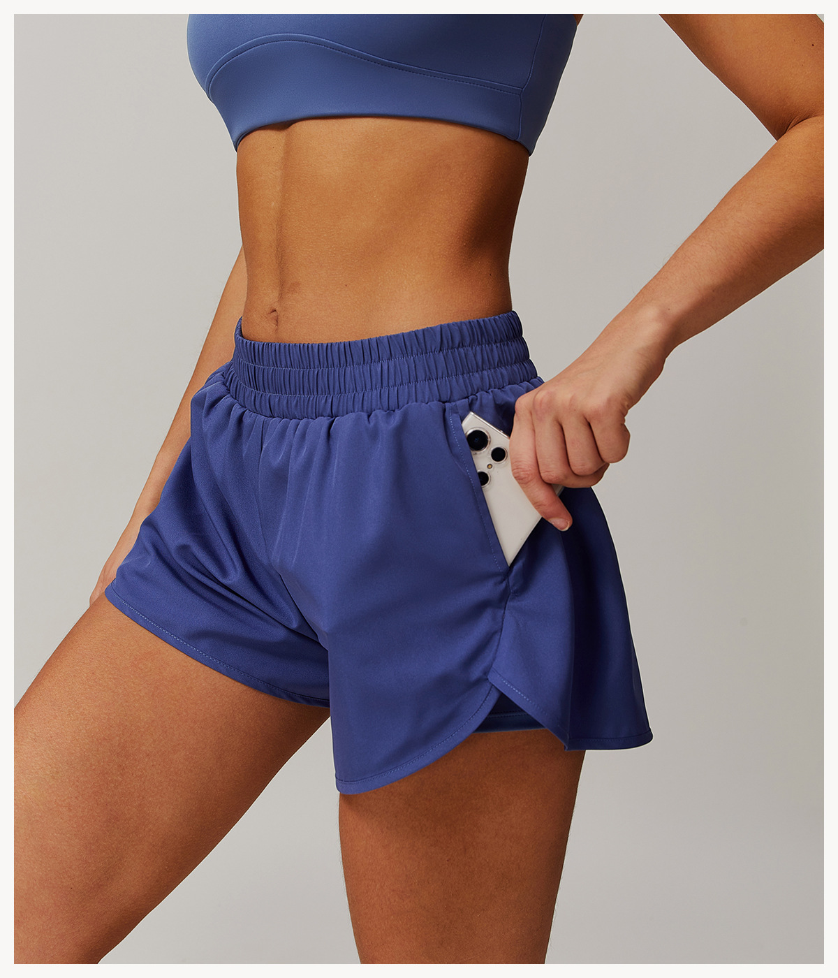 Mock Two Piece Side Pockets Soft Fabric Yoga Shorts 4001