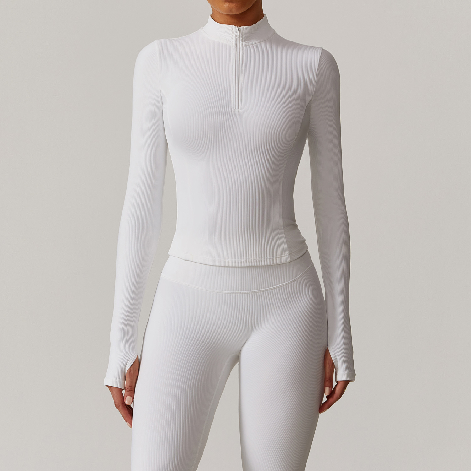 Ribbed Half Zip Yoga Top 9018