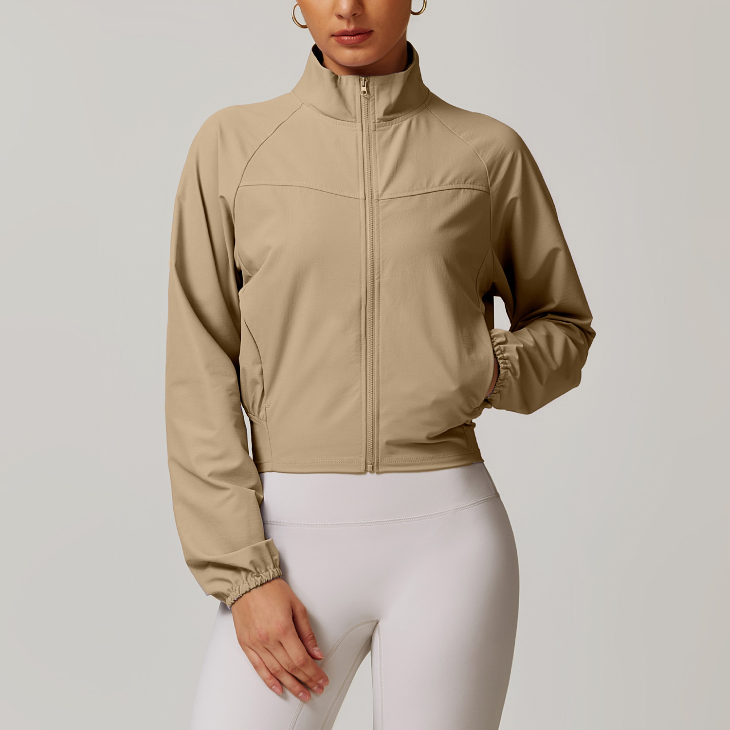 Quick Dry Zip Down Yoga Jacket with Side Pockects and Hidden Pockect