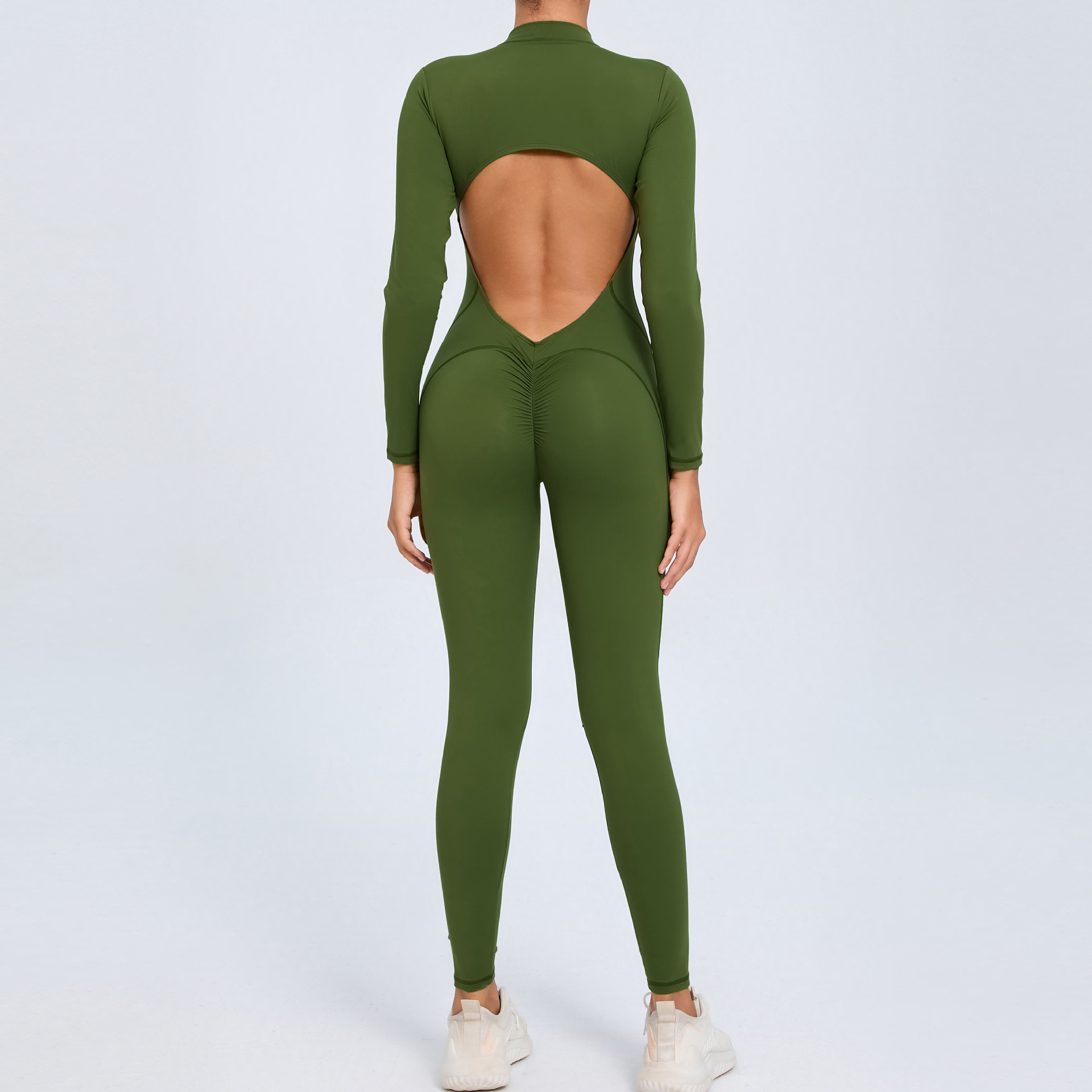 Backless Half Zipper Long Sleeve Yoga Legging Jumpsuit  QSZY02 