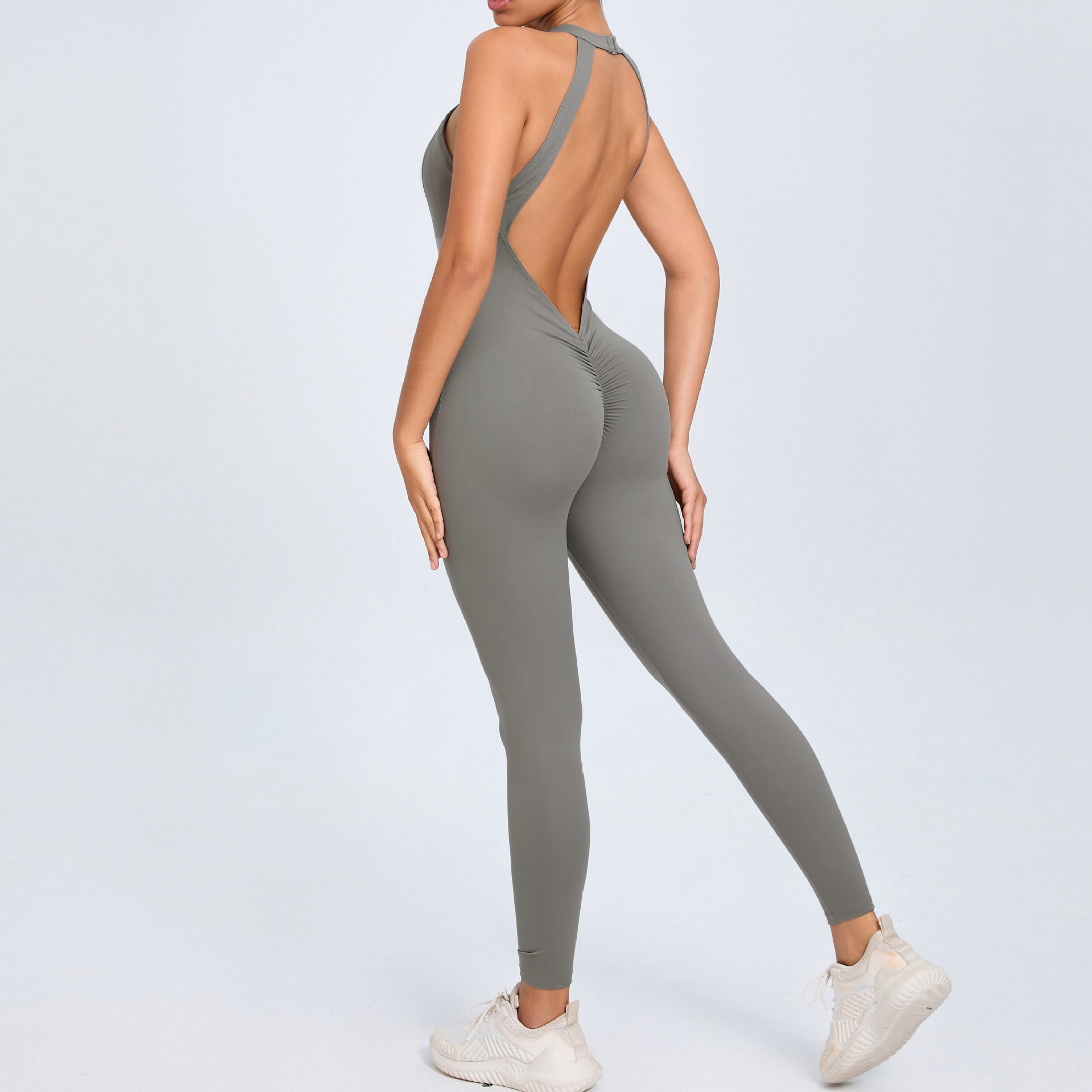 Backless Button Quick-Drying All-In-One Fitness Jumpsuit  QSYL096