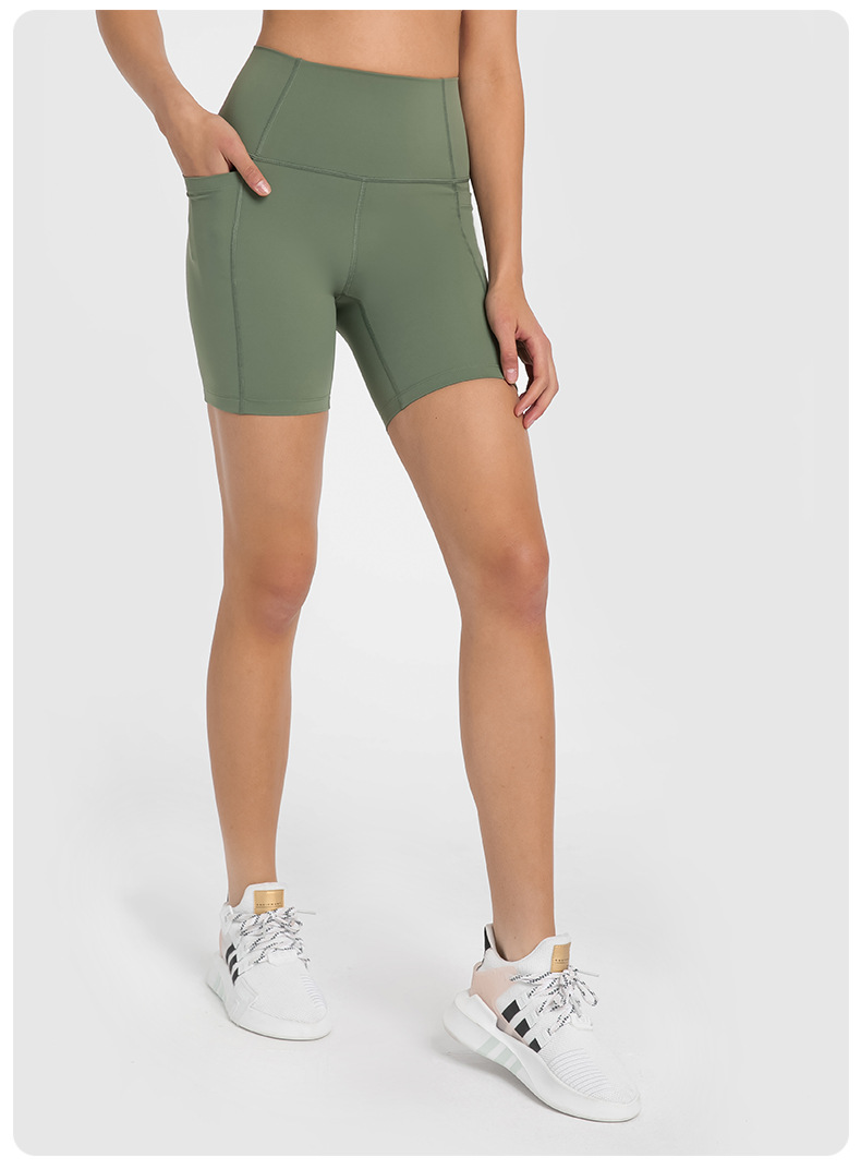 High Waist Butt-lifting Solid Color Yoga Shorts with Pockets DK178